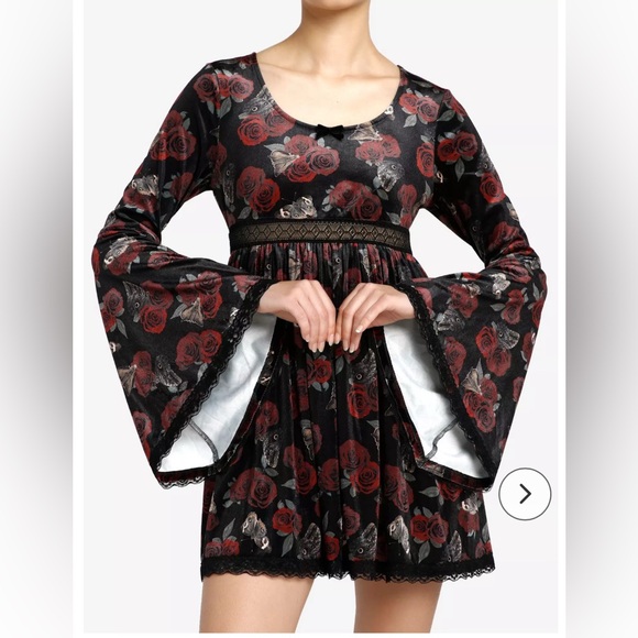 Hot Topic Dresses & Skirts - Thorn & Fable Rose Moth Velvet Bell Sleeve
Dress